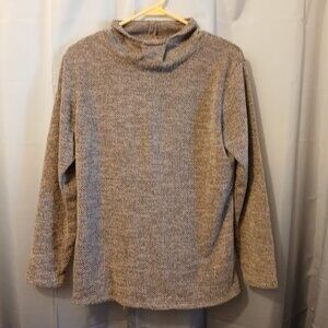 New Lightweight Fuzzy Cowl neck Sweater Top womens M Peachy Taupe Black crochet